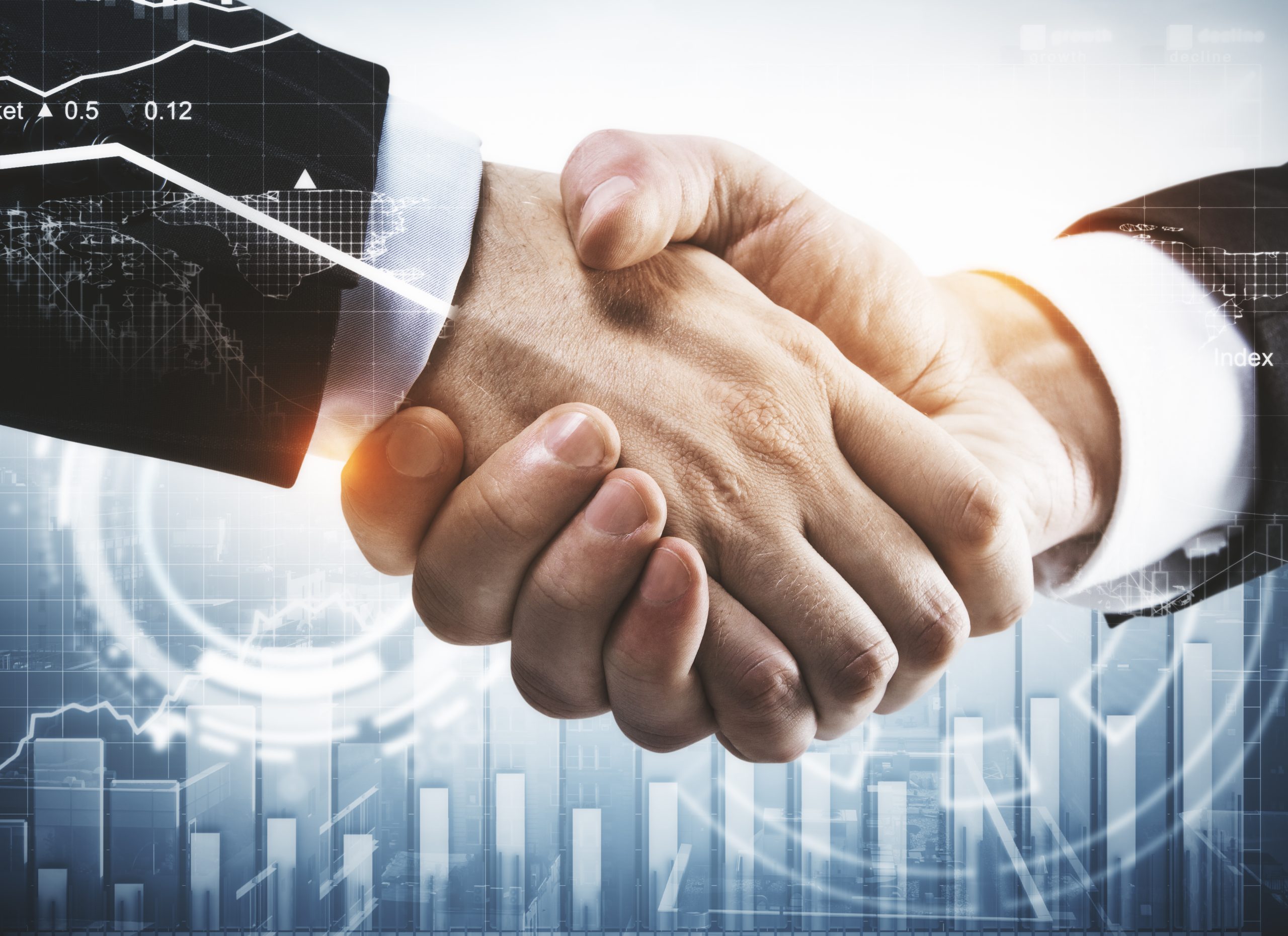 Close,Up,Of,Handshake,With,Abstract,Digital,Pattern.,Technology,Concept